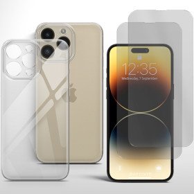 Schutzcase für iPhone 14 Pro Handy Hülle mit Kameraschutz 2x Panzerfolie Glas 9H