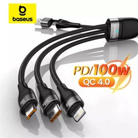 Baseus 3 in 1 Kabel: USB Typ C, Micro USB, 100W Ladekabel für iPhone, Samsung