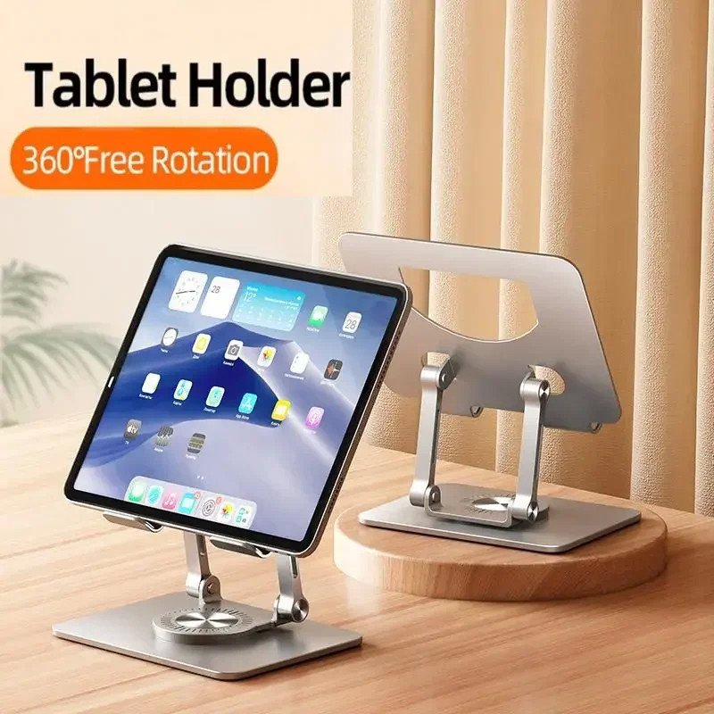 GuaziV 360° Drehbarer Tablet-Ständer | Verstellbarer Halter Für IPad & Tablets (4,7-13 Zoll) | Faltbar & Silber