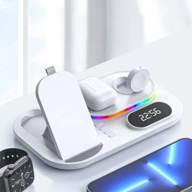 4 in 1 Kabellose Ladestation Standlicht für iPhone, Apple Watch, AirPods