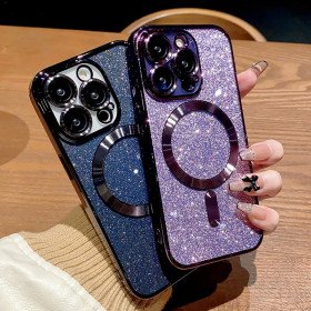 Hülle für iPhone 16/15 Pro Max MagSafe Glitter Bumper Cover mit Elektroplatte & Objektivschutz